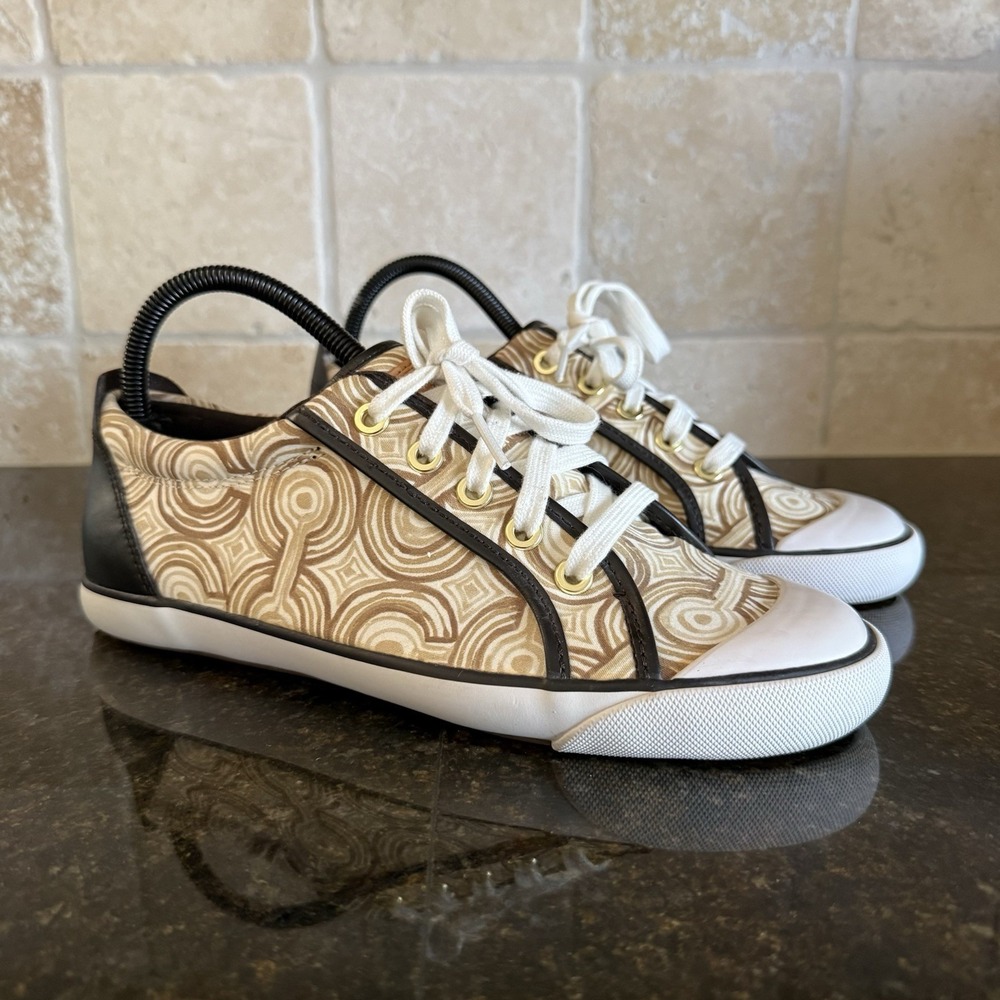 Women's Coach Barrett Laceup Canvas Sneakers/Shoes Size 7.5 B Tan/brown y2k